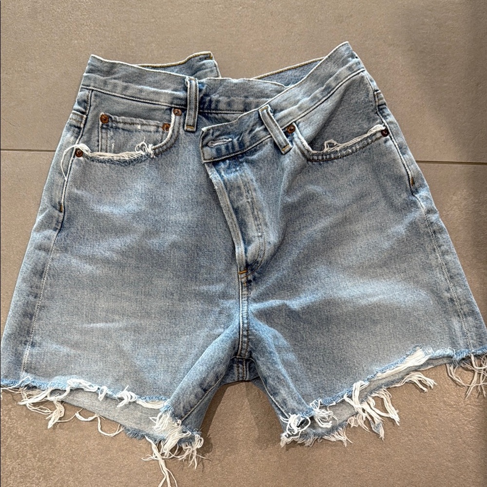 Agolde Light Blue Distressed Jean Shorts